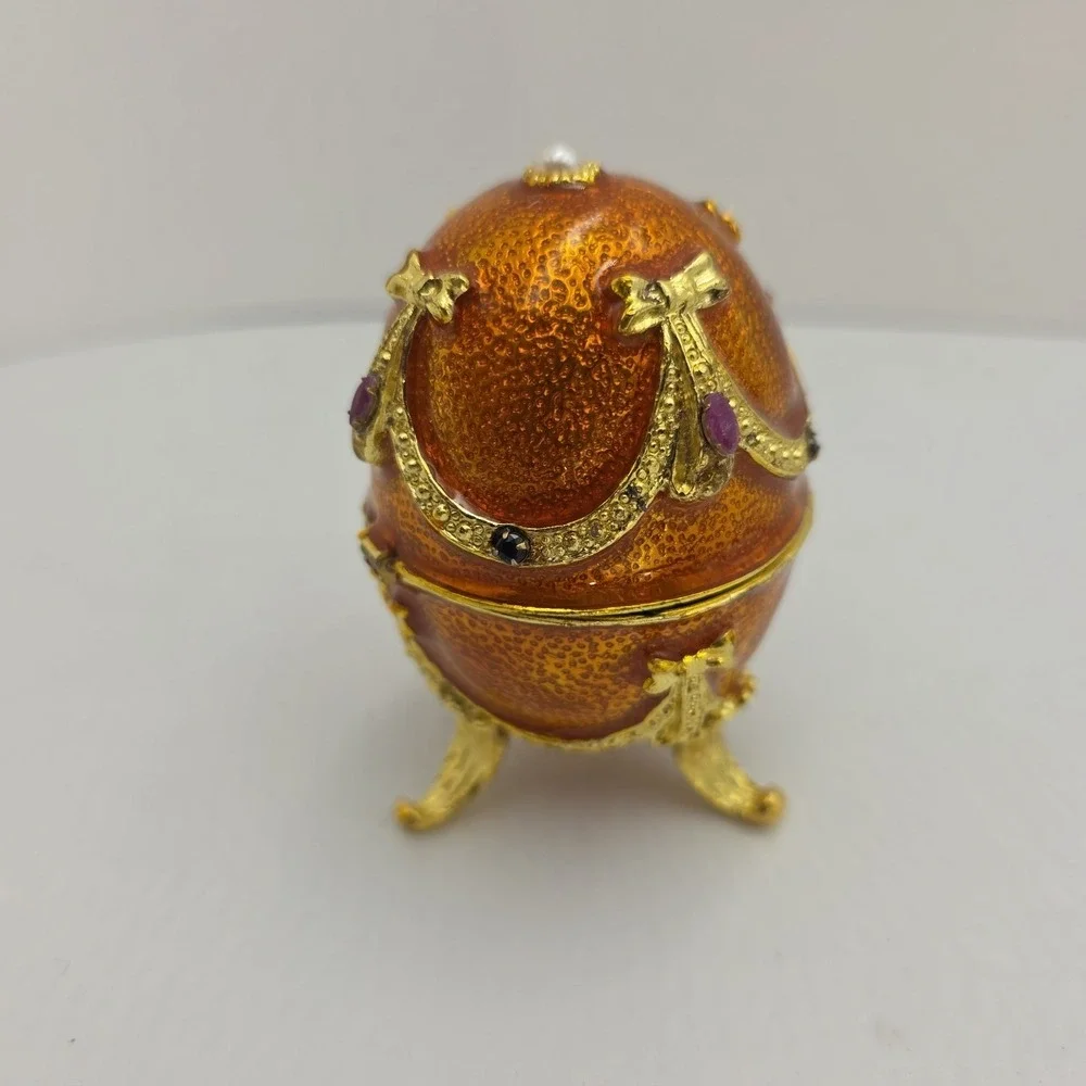 VTG Musical Jeweled Egg‎ Trinket Box Faberge Egg-style Farmer In Dell Gold READ